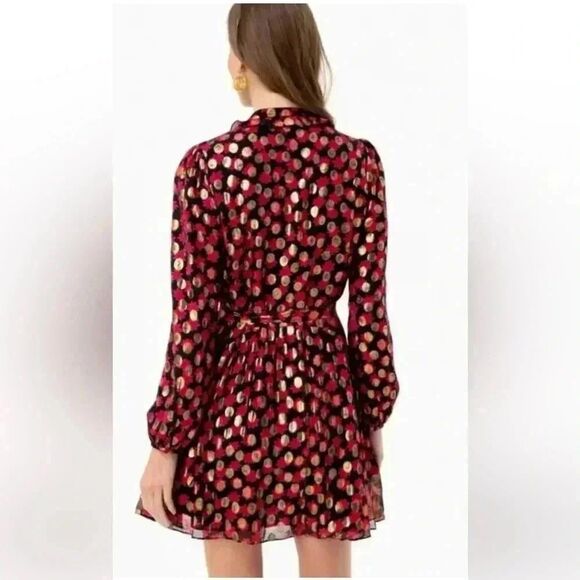 SALONI Scarlet Daisy Tilly Red Gold Black Shimmer Ruffle Mini C Dress Size 0 - Picture 9 of 16